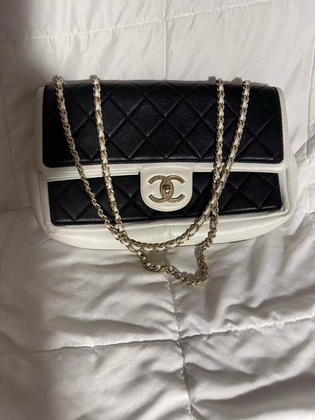 CHANEL Medium Lambskin Flap Black and White Bag