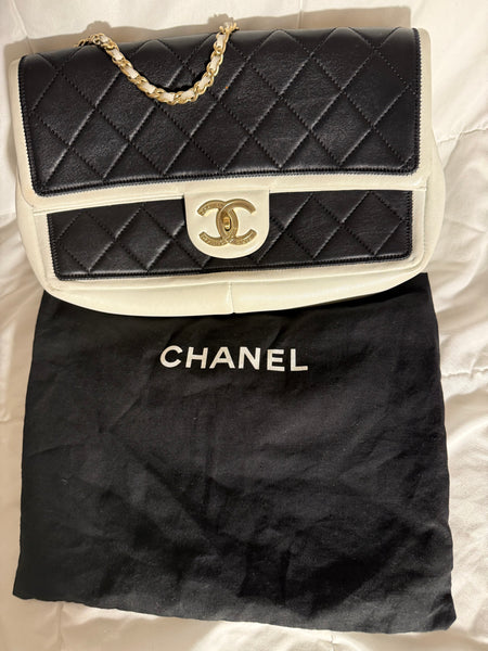 CHANEL Medium Lambskin Flap Black and White Bag