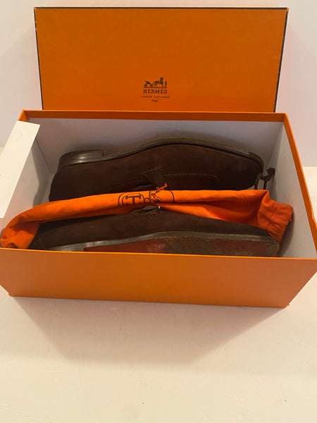 Hermes Men's Paris Loafers Suede in Brown Size 43 US 10