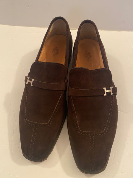 Hermes Men's Paris Loafers Suede in Brown Size 43 US 10