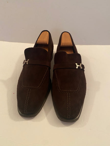 Hermes Men's Paris Loafers Suede in Brown Size 43 US 10