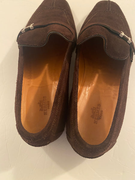 Hermes Men's Paris Loafers Suede in Brown Size 43 US 10