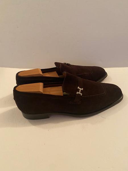Hermes Men's Paris Loafers Suede in Brown Size 43 US 10