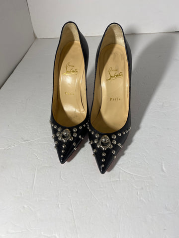 Christian Louboutin Black Leather Studded Heels Size: 38 / 8