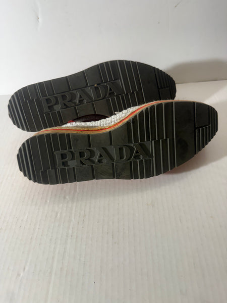 Prada Madras Tricolor‎ Woven Leather Platform Espadrille Size: 37.5