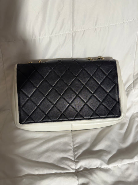 CHANEL Medium Lambskin Flap Black and White Bag