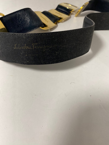 Salvatore Ferragamo Navy Blue Leather Belt