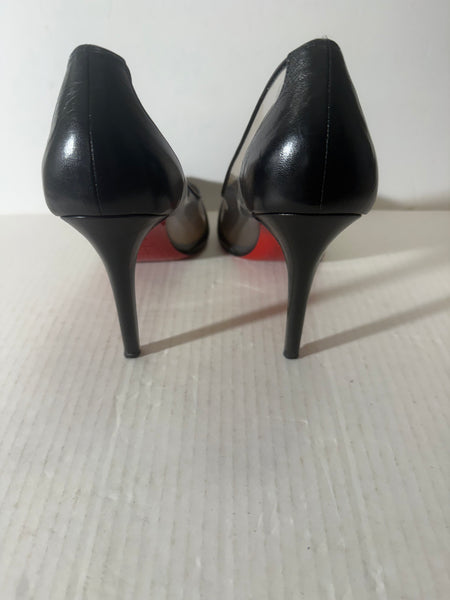 Christian Louboutin Leather Pumps in Black/Clear, Women's Size: 40.5