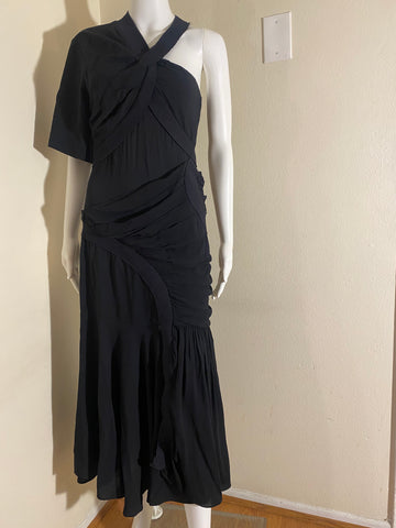 Stella McCartney Emmeline Crepe One-Shoulder Midi Black Dress Size: 42 / 6