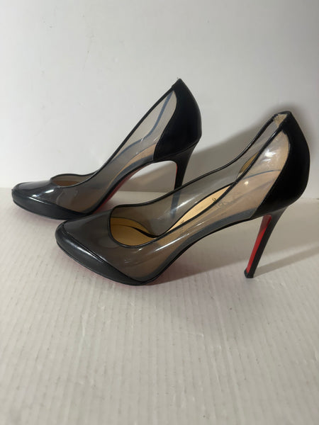 Christian Louboutin Leather Pumps in Black/Clear, Women's Size: 40.5