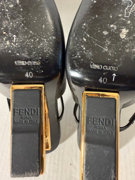 Fendi High-Heeled Sandals With F-Shaped Heel In Black Leather Size 40