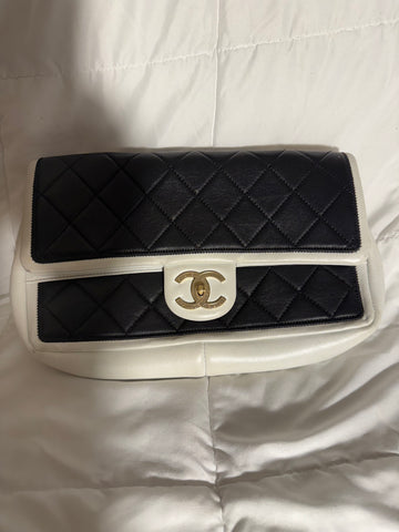 CHANEL Medium Lambskin Flap Black and White Bag