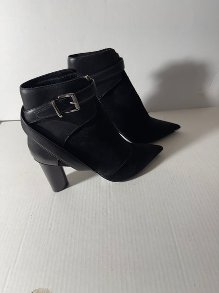 Barbara Bui Black Leather/Suede Strap Buckle Heeled Ankle Boots Size 41 Euro