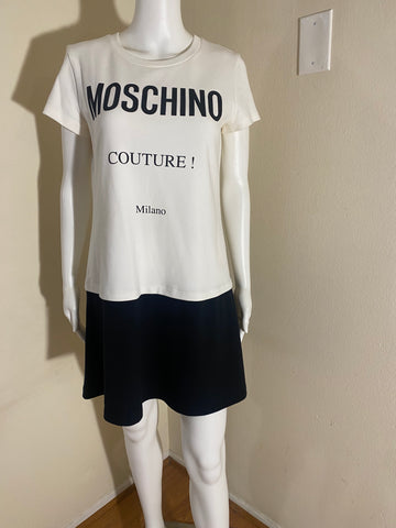 Moschino Cream/Black Logo Print Sleeveless Mini Dress Size: 42 / 8