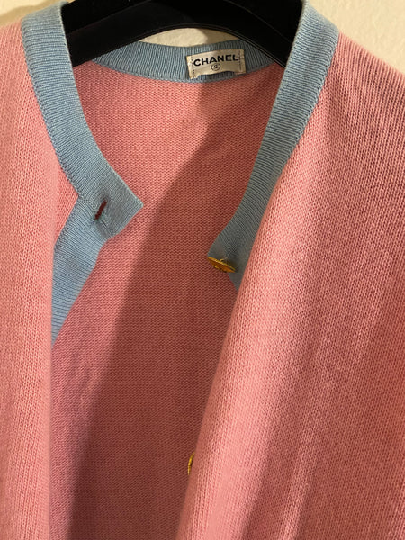 Chanel Vintage Cashmere Pink And Blue Cardigan Sz: L