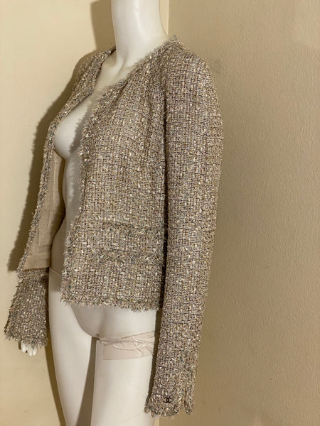 Chanel Tweed Embroidered Jacket Sz: Fr38 Us6