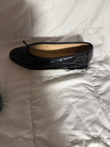 CHANEL patent cap toe black ballet flats shoes size:39.5/9