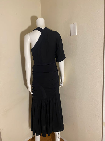 Stella McCartney Emmeline Crepe One-Shoulder Midi Black Dress Size: 42 / 6