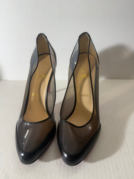 Christian Louboutin Leather Pumps in Black/Clear, Women's Size: 40.5