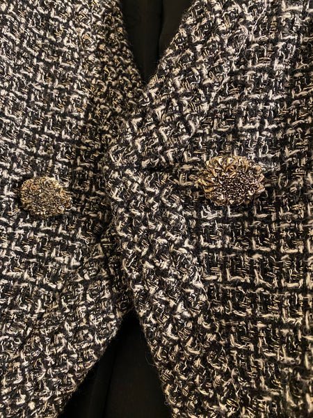 Chanel Tweed Cc Logo Button Jacket Blazer Fr 38 US 6