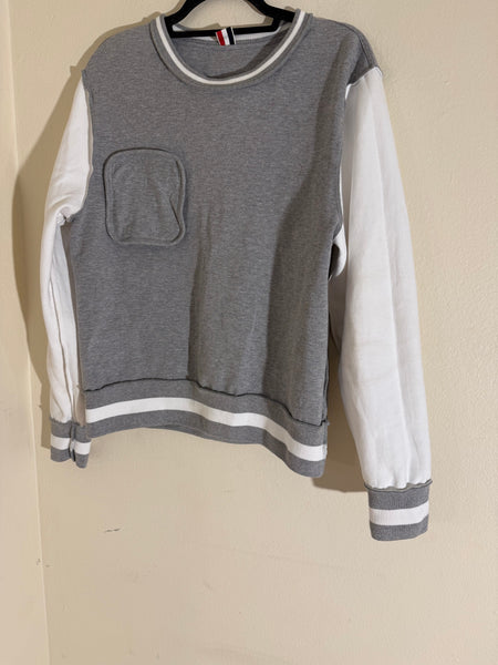 THOM BROWNE 4-Bar Striped Crewneck Cotton Sweatshirt Sz: 2