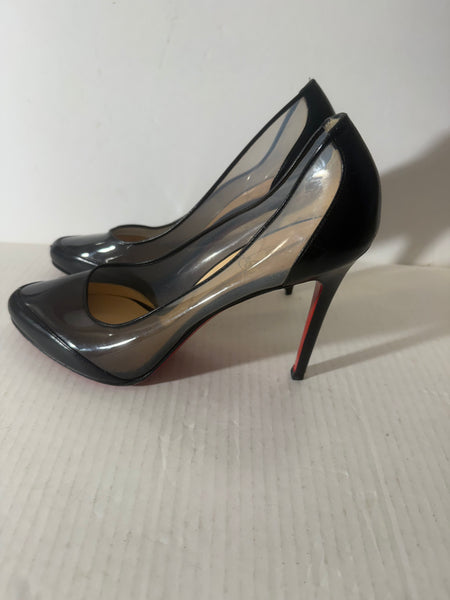 Christian Louboutin Leather Pumps in Black/Clear, Women's Size: 40.5