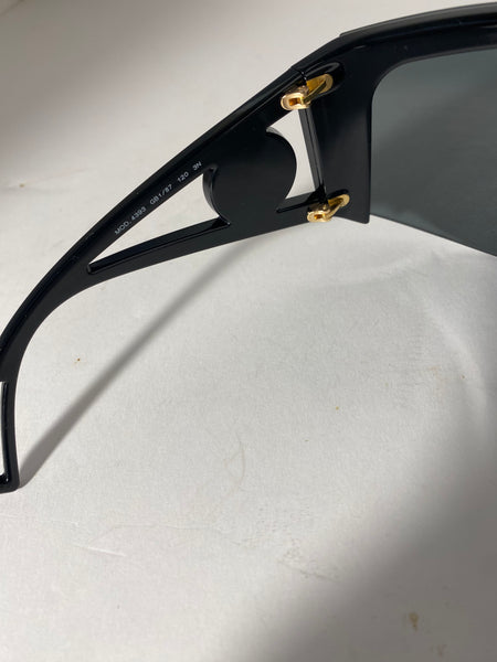 Versace oversized shield black gold sunglasses.