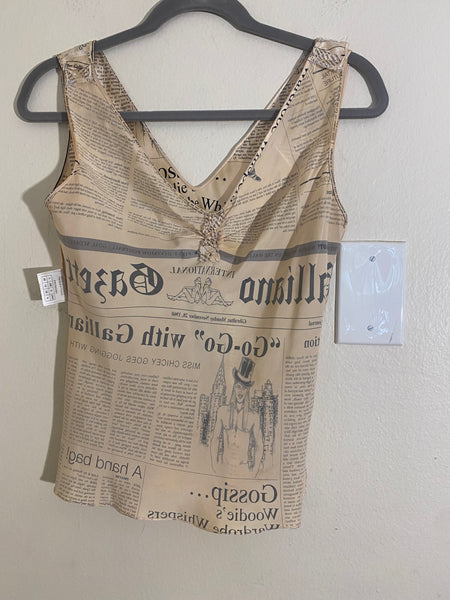 Galliano Newspaper Print Silk TWO PIECE: Sz 6