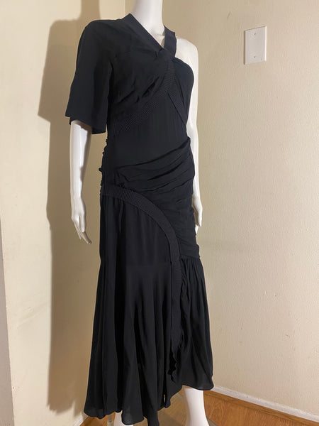 Stella McCartney Emmeline Crepe One-Shoulder Midi Black Dress Size: 42 / 6