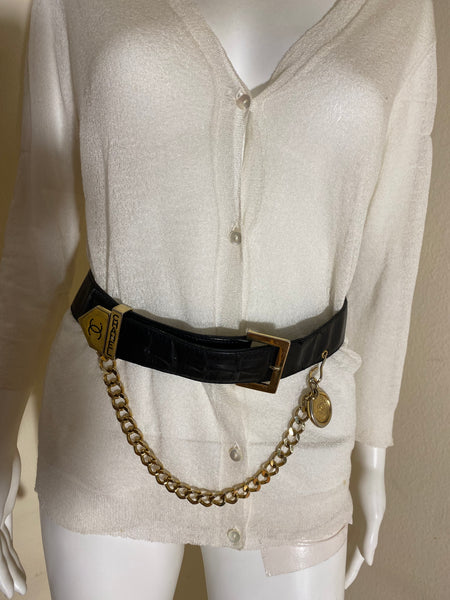 Chanel Vintage Leather Drop Chain with Logo Detail Belt Size: 80cm