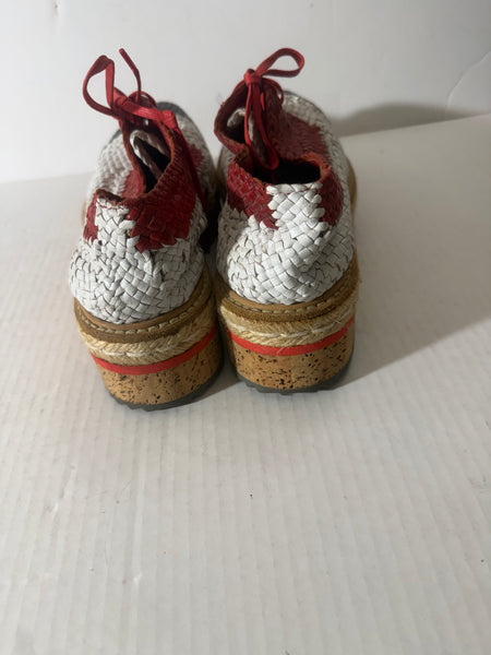 Prada Madras Tricolor‎ Woven Leather Platform Espadrille Size: 37.5