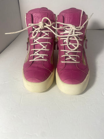 Giuseppe Zanotti Croc-Embossed Leather Sneaker, Pink Size: 39.5 / 9
