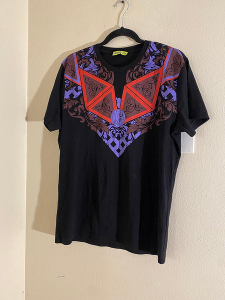 Versace Jeans Men's Black & Multicolor Logo V Short Sleeve T-Shirt Size: M