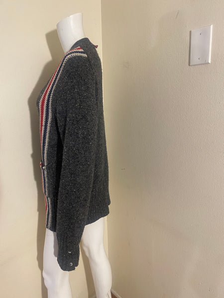 THOM BROWNE Gray Classic Stripe Cardigan Sz: 4