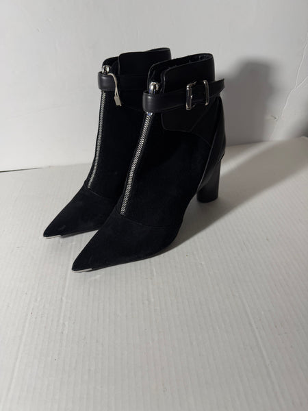 Barbara Bui Black Leather/Suede Strap Buckle Heeled Ankle Boots Size 41 Euro