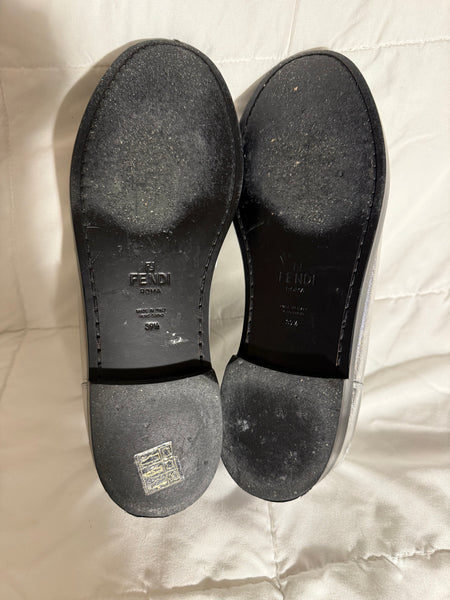 Fendi Baguette metallic silver leather loafers-Size 39.5 / 9