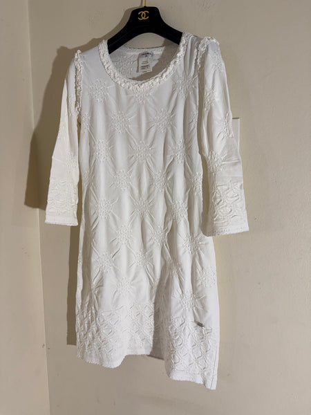 Chanel White Fringe-Embellished Dress Sz:42