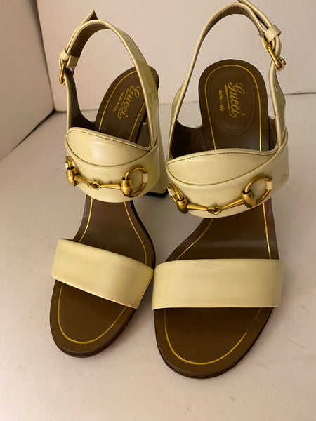 Gucci Women's Horsebit Sandal, Mystic White, Patent Leather Sz: EUR 39 US 9