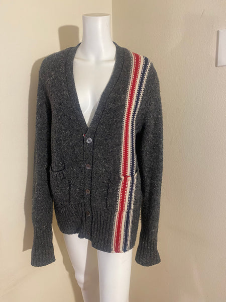 THOM BROWNE Gray Classic Stripe Cardigan Sz: 4