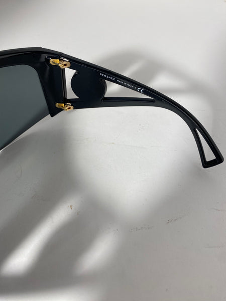 Versace oversized shield black gold sunglasses.