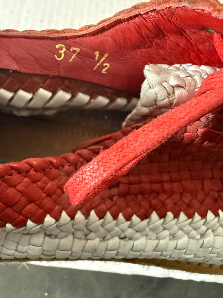Prada Madras Tricolor‎ Woven Leather Platform Espadrille Size: 37.5
