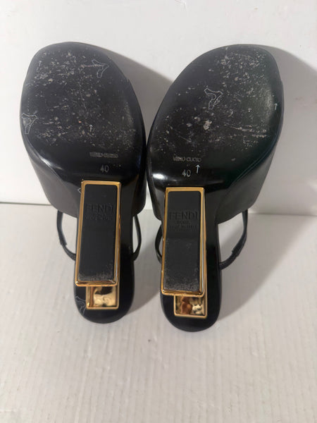 Fendi High-Heeled Sandals With F-Shaped Heel In Black Leather Size 40