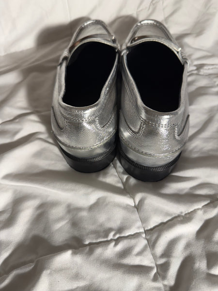 Fendi Baguette metallic silver leather loafers-Size 39.5 / 9
