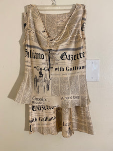 Galliano Newspaper Print Silk TWO PIECE: Sz 6