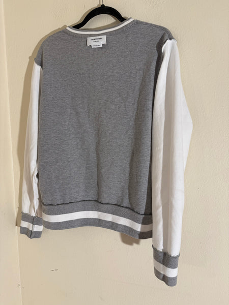 THOM BROWNE 4-Bar Striped Crewneck Cotton Sweatshirt Sz: 2