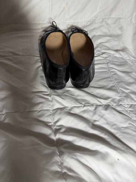 CHANEL patent cap toe black ballet flats shoes size:39.5/9