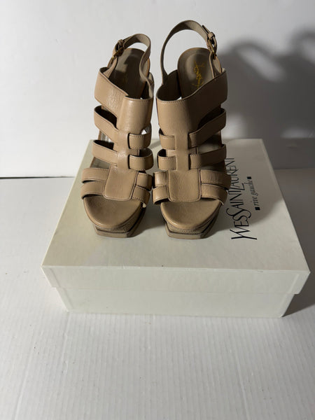 Saint Laurent Cream Leather Tribute Sandals Size 39.5