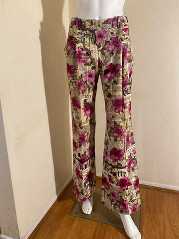 John Galliano Multicolored Cotton Floral Print Wide
Leg Pants