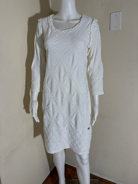 Chanel White Fringe-Embellished Dress Sz:42