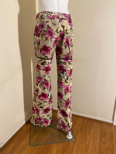 John Galliano Multicolored Cotton Floral Print Wide
Leg Pants